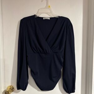 Grace Karin Navy Wrap Blouse